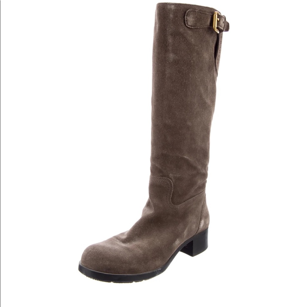 Prada sport knee-high suede moto boots